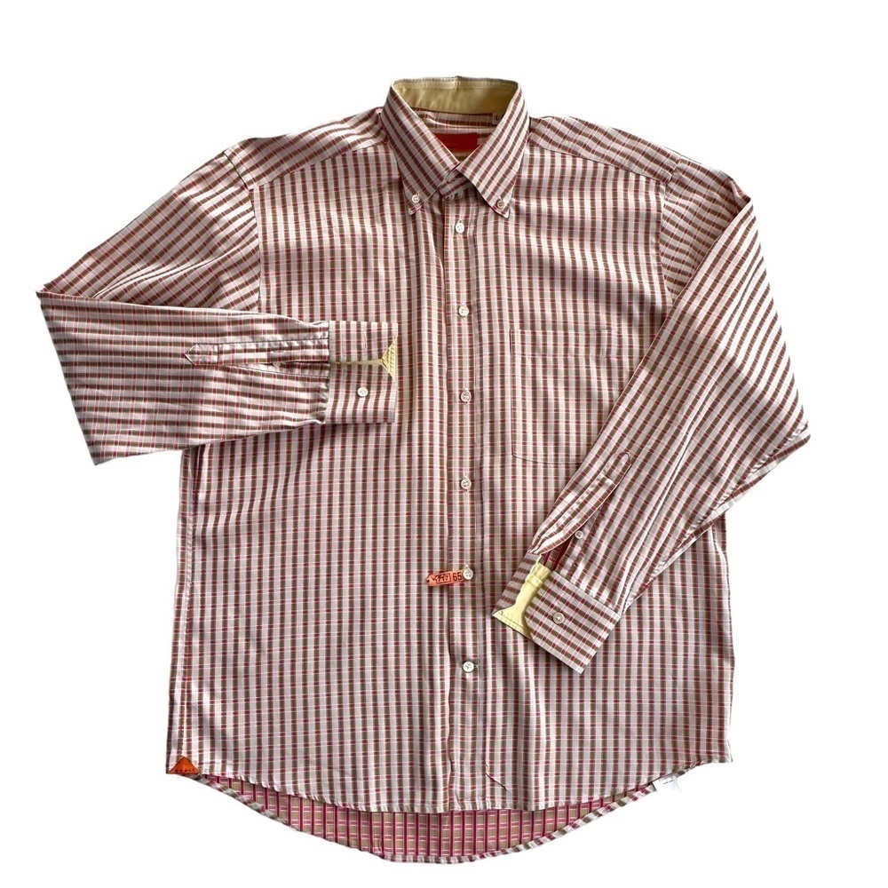 BRULI Swiss Made Flip Cuff Check Plaid Dress Shirt L